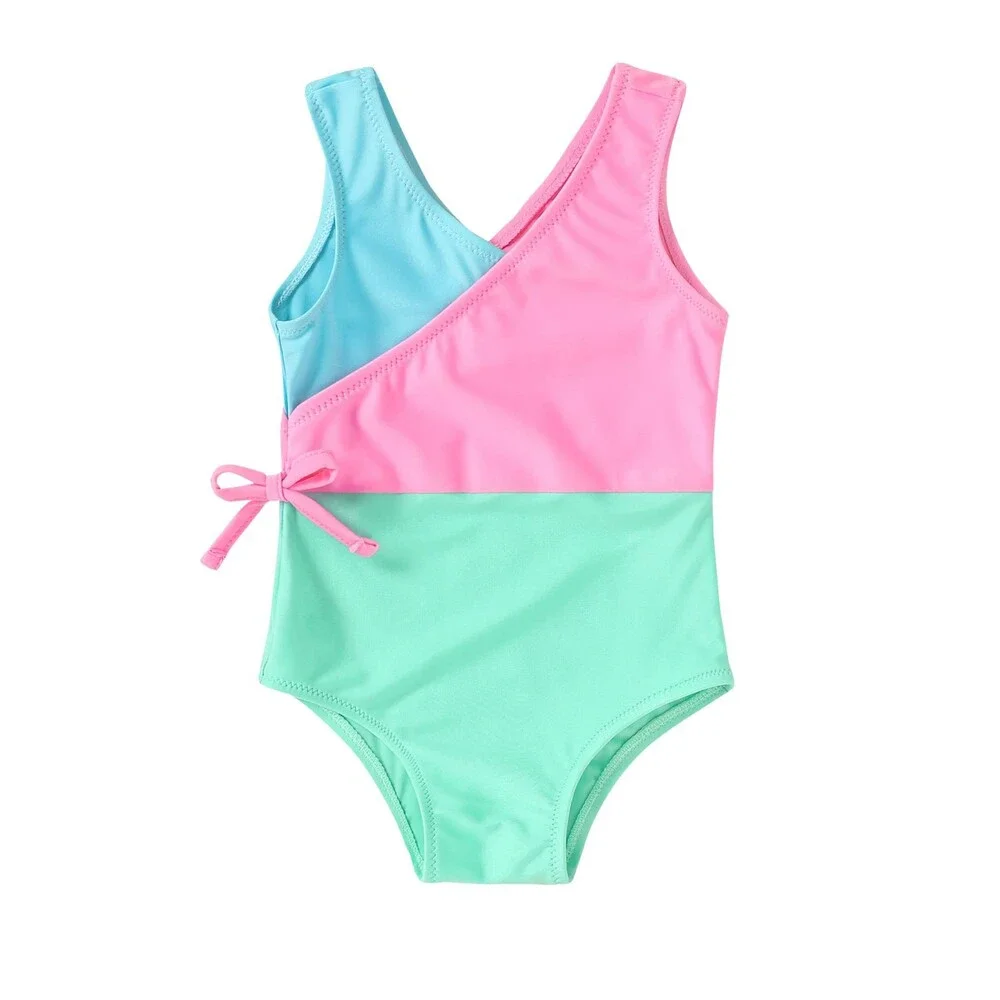 YOUNGER Toddler TREE Girl One Piece Swimsuit Color Block Stripe Swimwear 7-8T